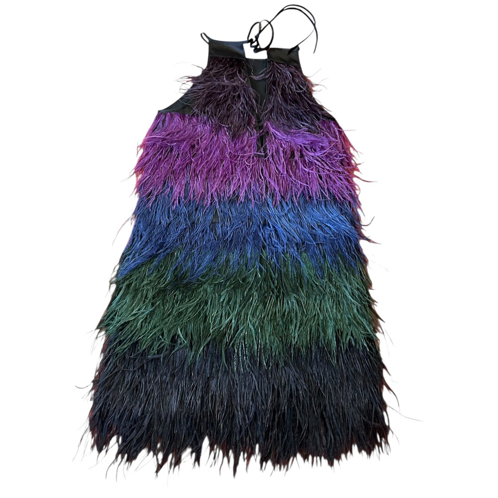 CYNTHIA ROWLEY Women's Ostrich Feather Dress XS Ivy Ombre NWT Mini $795 - Picture 3 of 10